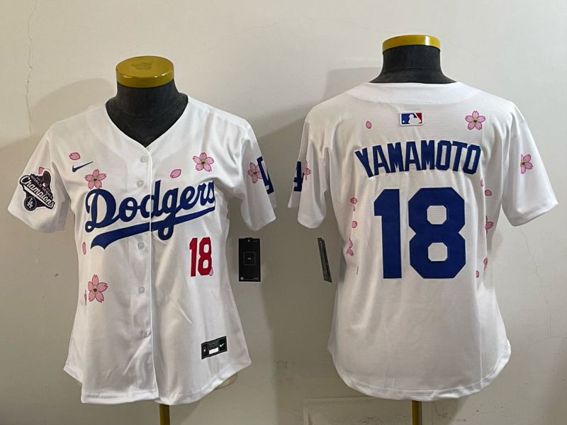 Women Los Angeles Dodgers #18 Yamamoto White Sakura Edition 2026 Nike MLB Jersey 004